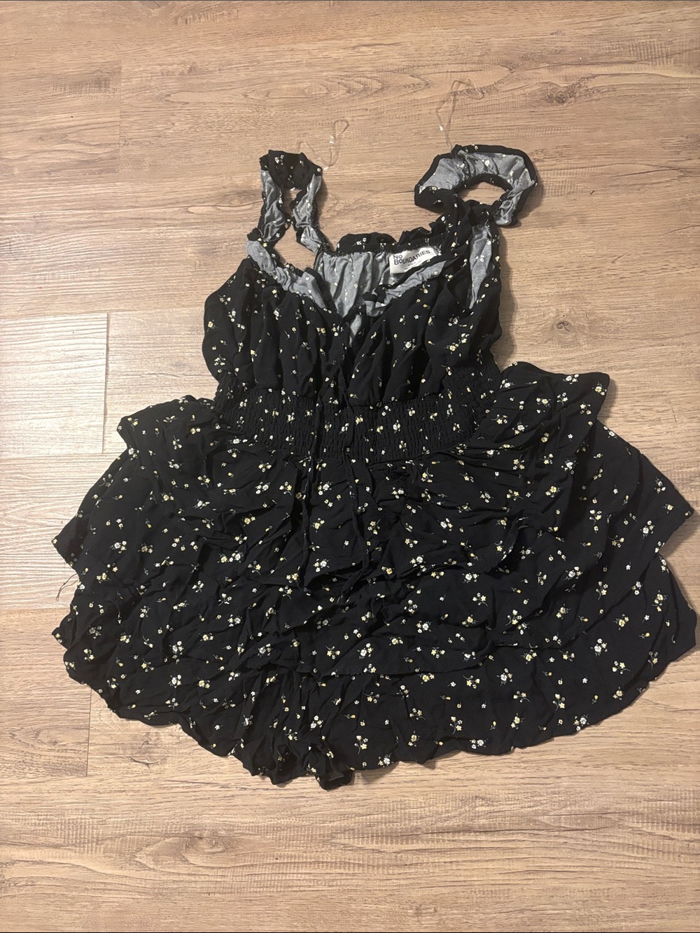 No Boundaries Black Floral Ruffle Romper
